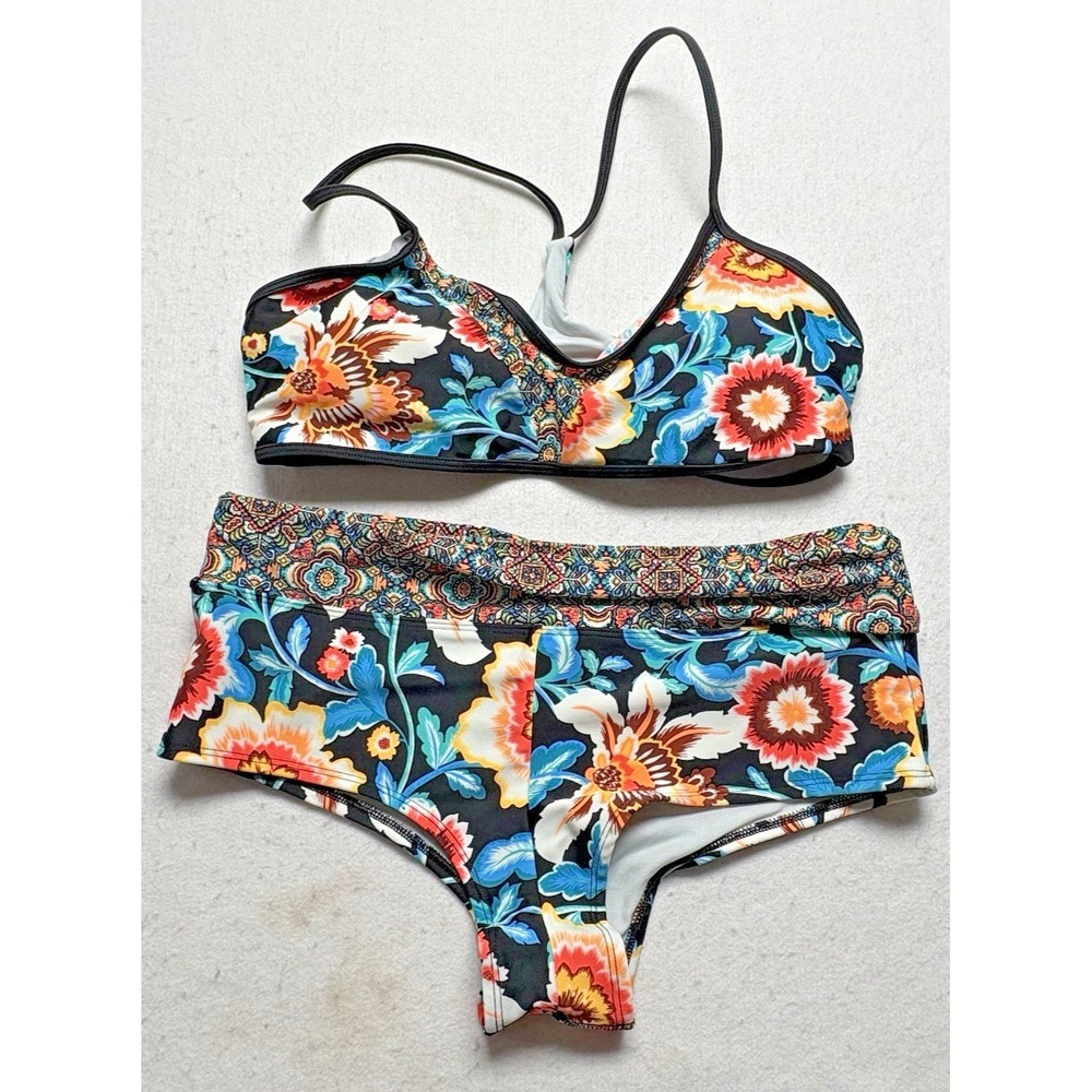 BODY GOLVE Women 2 Piece Bikini Set Sz L Multicolor Floral Strappy Beach